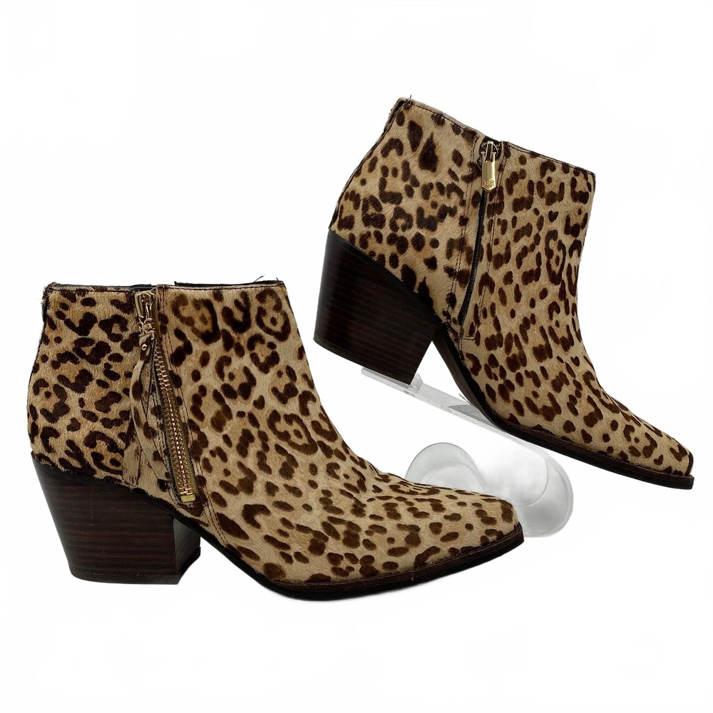 Sam Edelman Beige Brown Leopard Print Ankle Boots | Womens 7.5